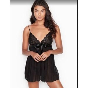Victoria's‎ Secret Black Lace Tulle Babydoll Chemise Lingerie Nightie - Size M